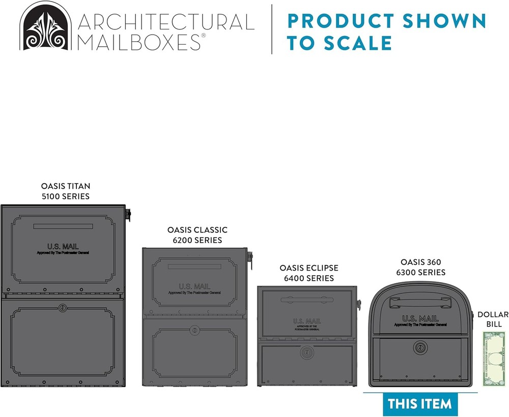 Architectural Mailboxes 6300B-10 Oasis 360 Locking Parcel Mailbox, Black