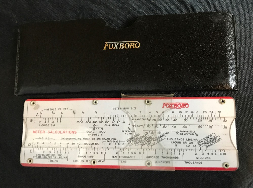 Vintage Foxboro Valve Sizing Slide Rule w/ BROWN Leather Case - Form 2183