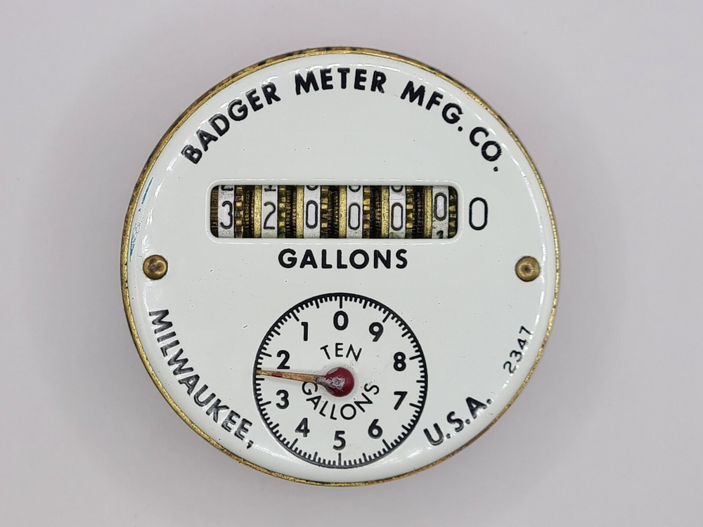 Vintage Badger Water Meter White Dial Face - Brass Construction