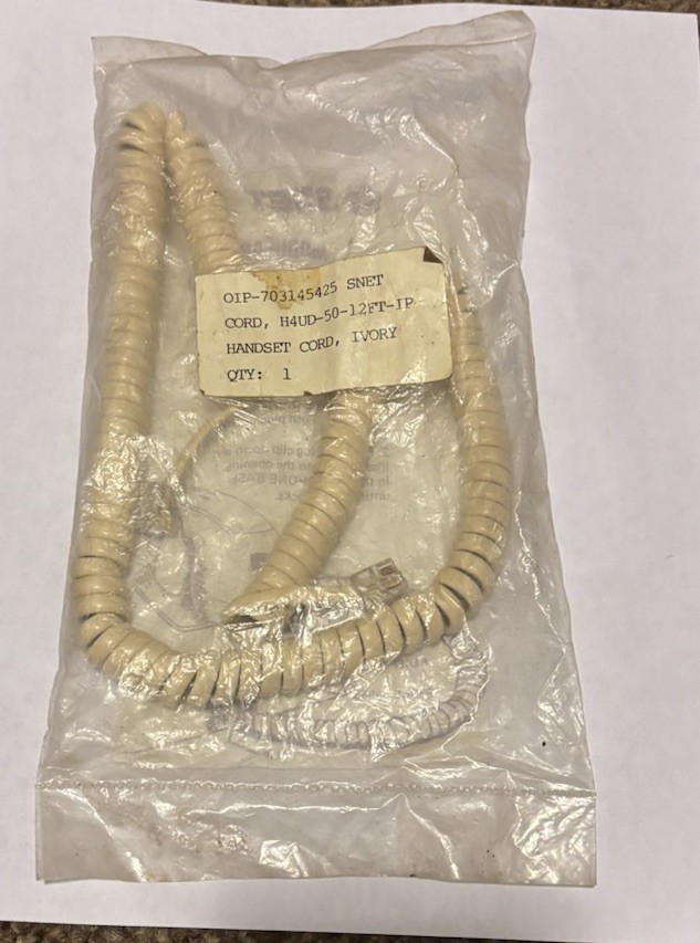 12 Ft Ivory Modular Spring Telephone Handset Cord