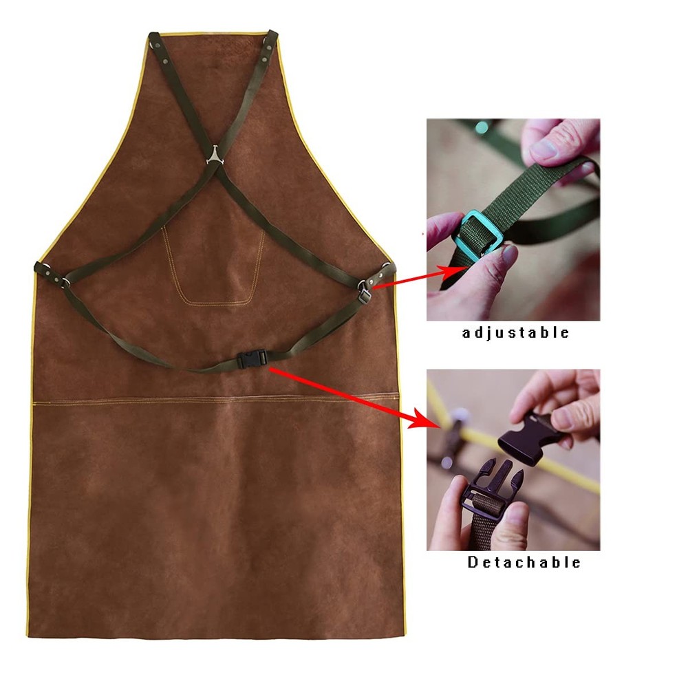 Leather Welding Work Apron - & Flame Resistant Bib Apron, Flame Retardant Hea...