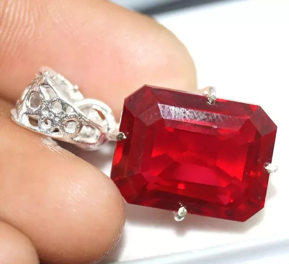 25 Ct Natural Red Ruby Emerald Cut Pendant AGL Certified Gemstone