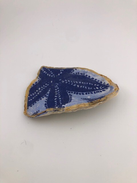 Hand Crafted Preppy Blue Starfish Decoupage Oyster Shell