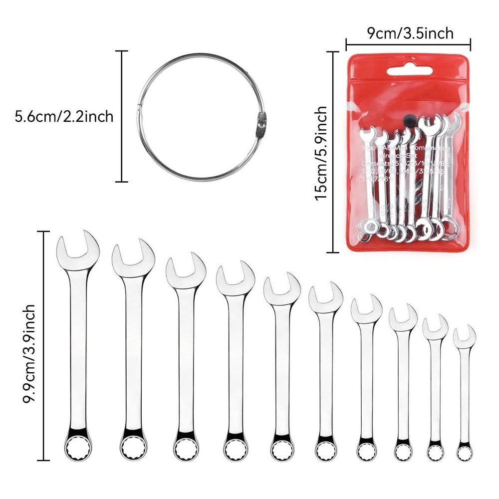 Mini Wrench Set Open End Combination Small Set, Silver