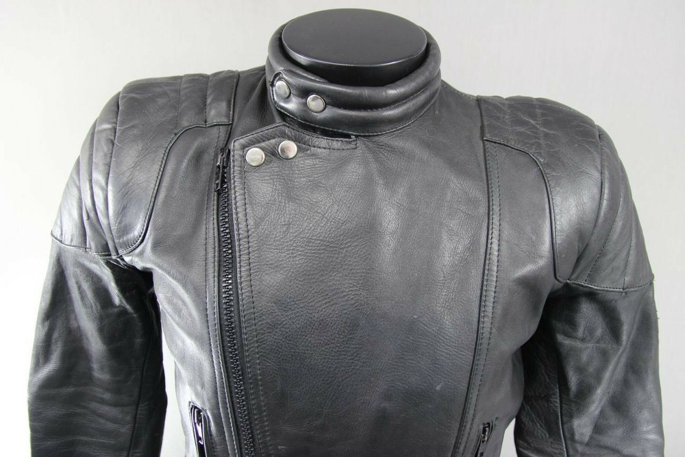 CLASSIC BLACK LEATHER JTS BIKER JACKET 38 INCH