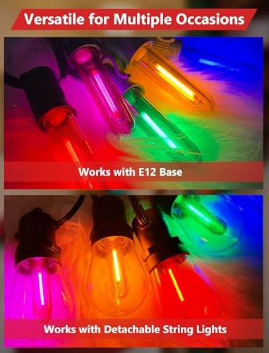 12 Pack T13 LED Multicolor Replacement Bulbs, E12 T13 Led Multicolor Bulb