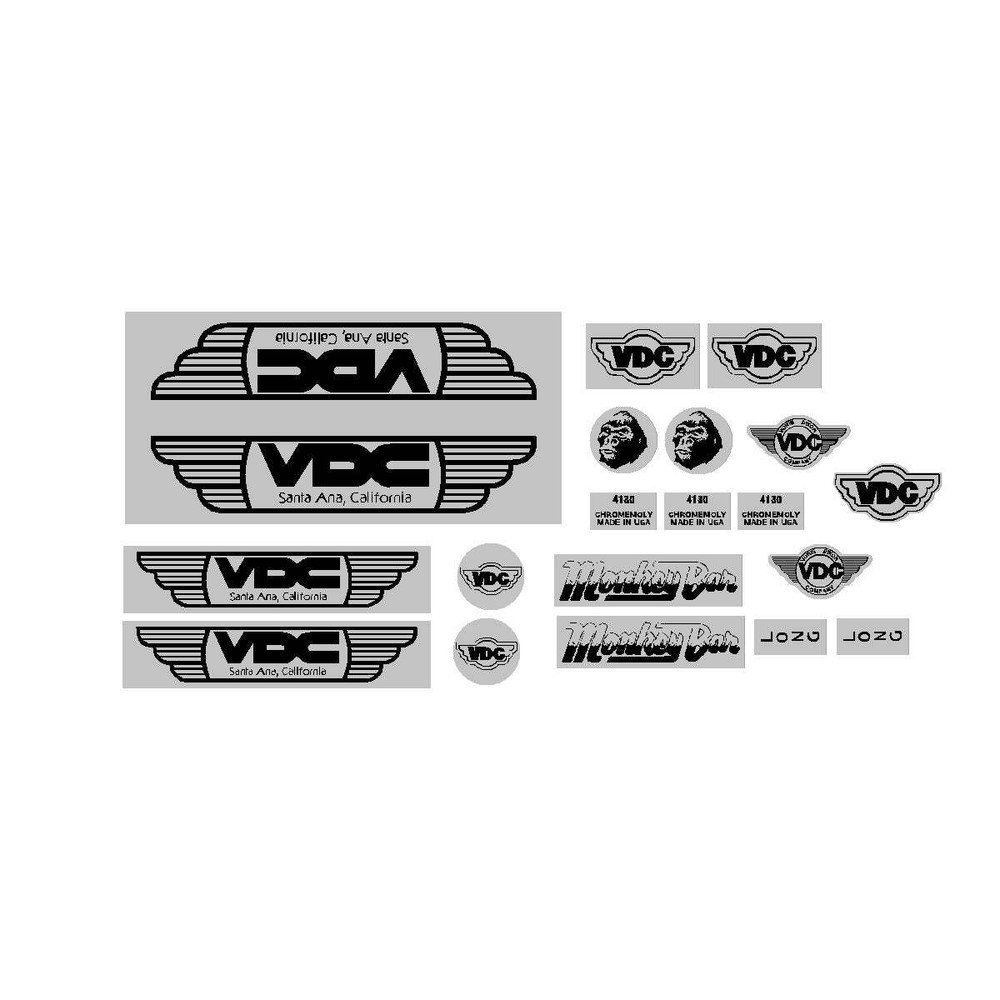 VDC frame set decals - black on chrome