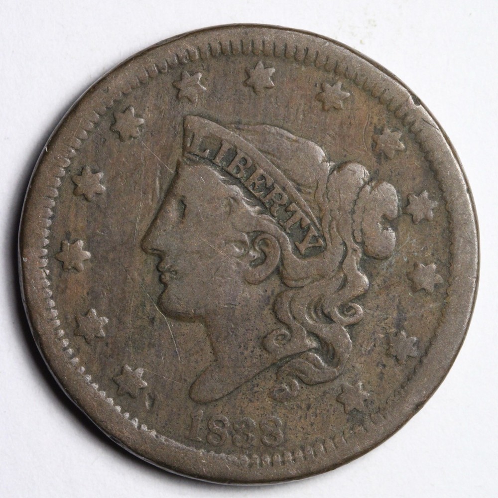 1838 Coronet Head Large Cent CHOICE FINE E153 XWCA