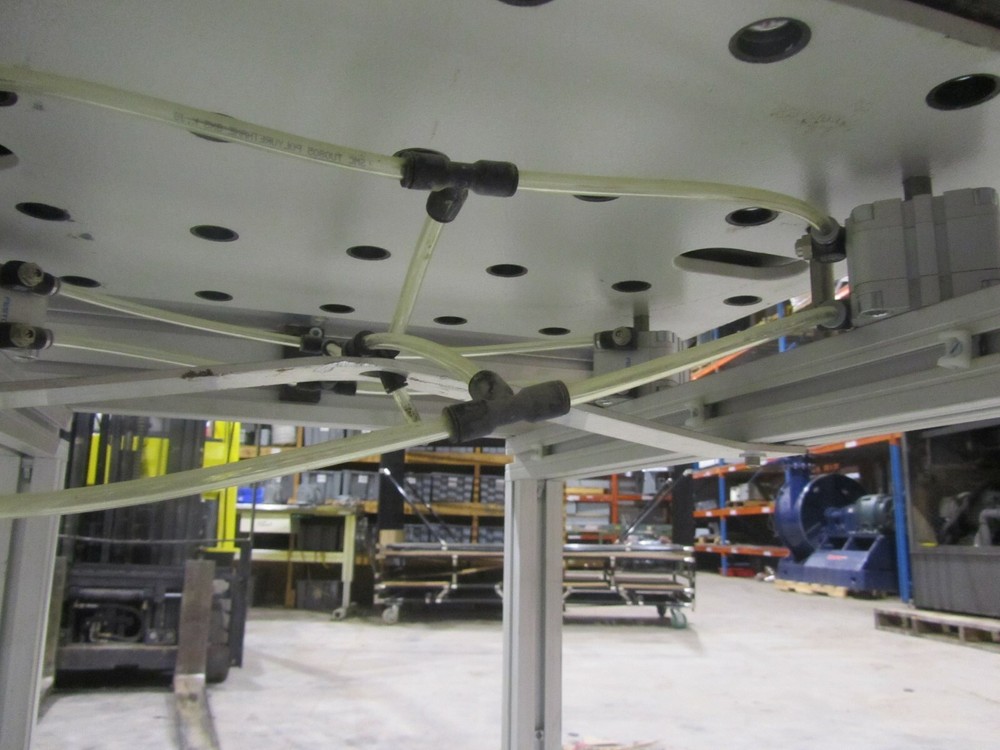 ALTEK GRAVITY ROLLER BALL CONVEYOR TRANSFER TABLE WITH POWER STOP, 59"L X 33"W