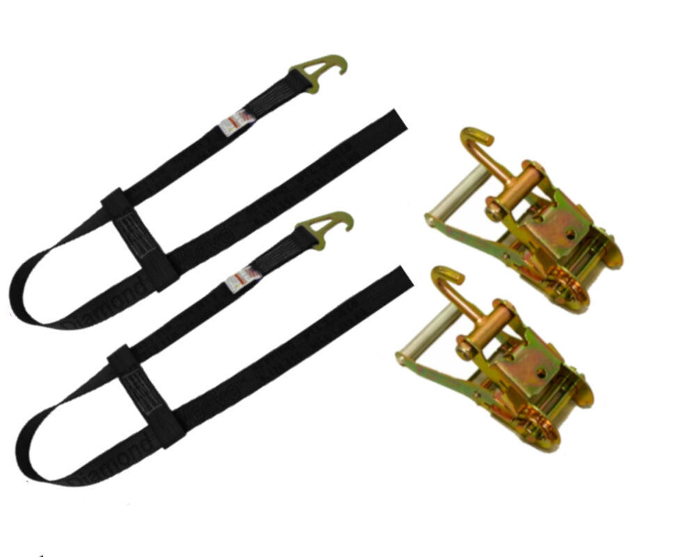 (2 ea) BLACK Diamond Weave Jerr-Dan Element Wheel Lift Straps Finger Ratchet