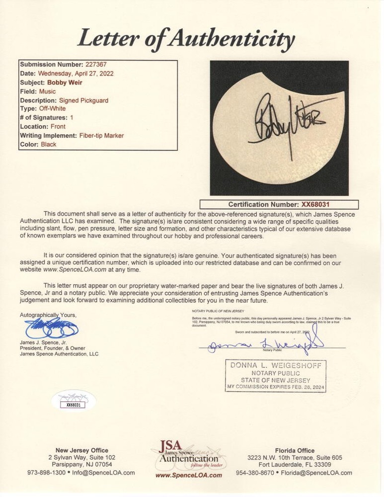 Bobby Weir Grateful Dead Signed Autograph Gibson Epiphone Guitar - JSA COA