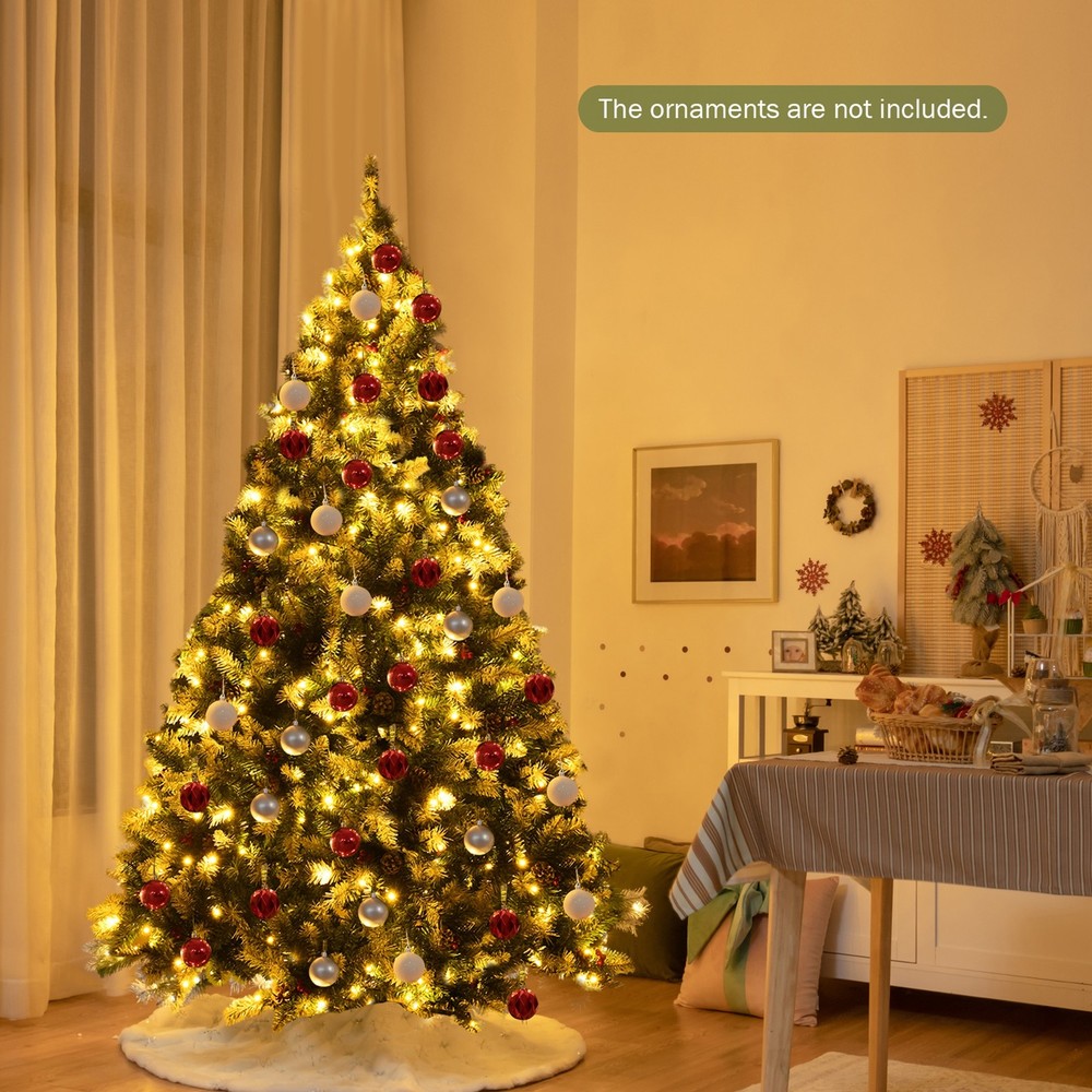 6 FT Pre-lit Snow Sprayed Christmas Tree Artificial Xmas Tree w/ LED Lights