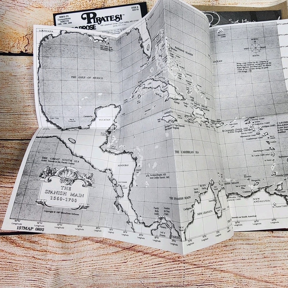 Sid Meier's Pirates! MicroProse IBM PC 5.25" Disk w/ Map, Manual, Inserts