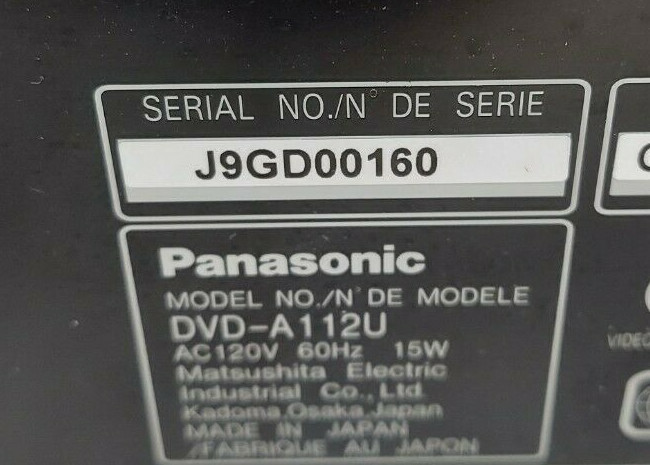 Panasonic DVD-A112U DVD Player EB-3826