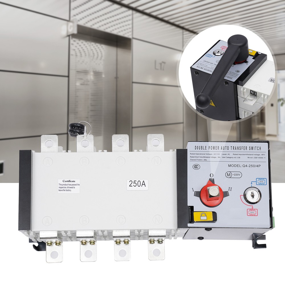 Automatic Transfer Switch 250A 4-Poles AC 110V Grid to Generator Industrial