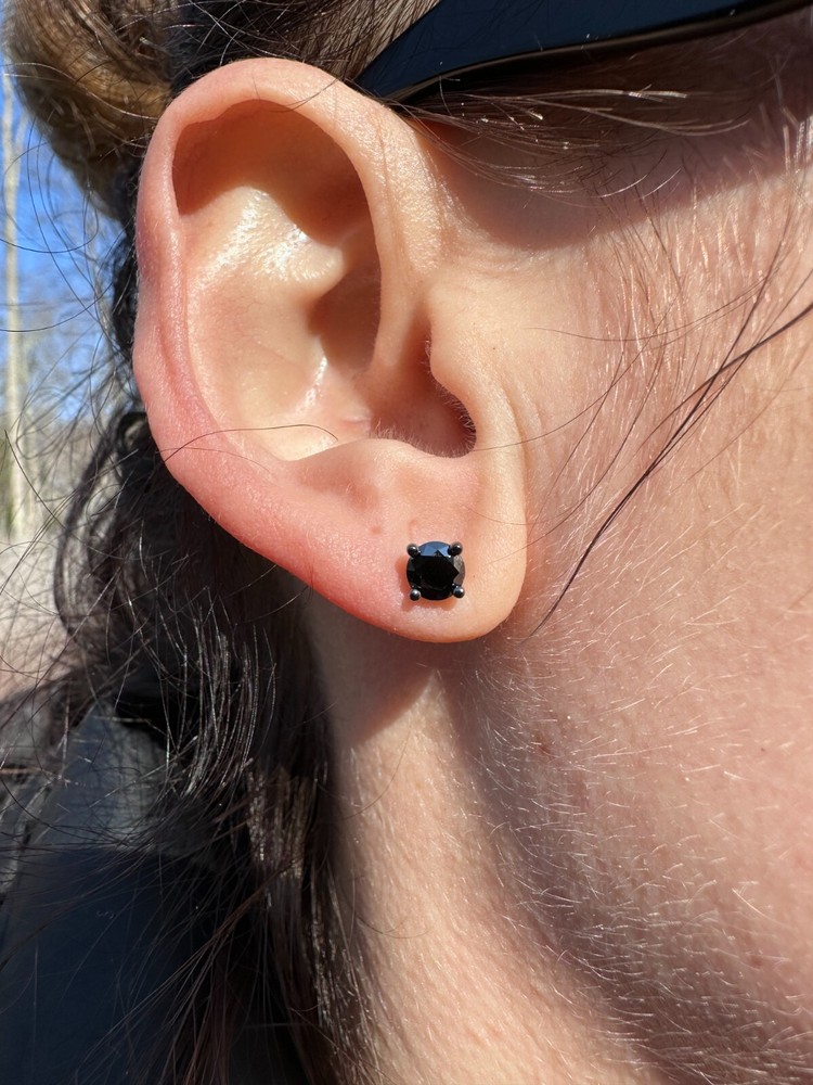 Black Moissanite Screwback Stud Earrings Oxidized 925 Silver 3-8mm Passes Tester