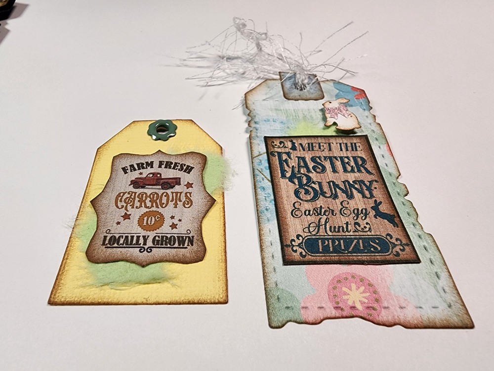 Easter Tags Pockets Basket Eggs Flowers OOAK #8 3D Handmade