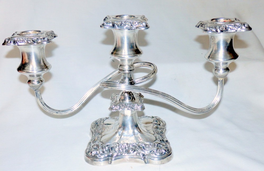 Three (3) Arm Silver Plate Candelabra - Very Nice!