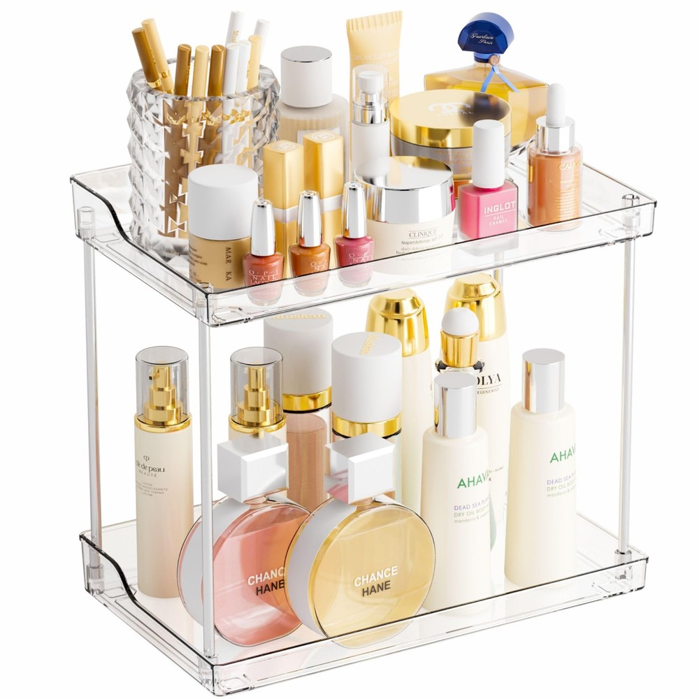Yieach 2 Tier Bathroom Counter Organizer,Tiered Rectangular, Clear