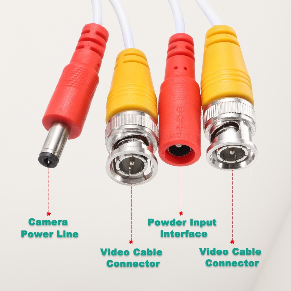 4 Set BNC Video Power Cable 5m/16ft All-in-One Security Camera Wire White