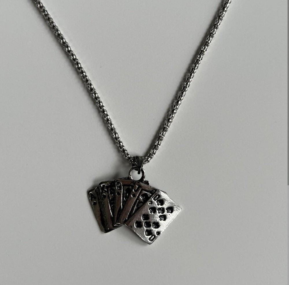 y2k 2000s vintage style card stack grunge goth silver necklace
