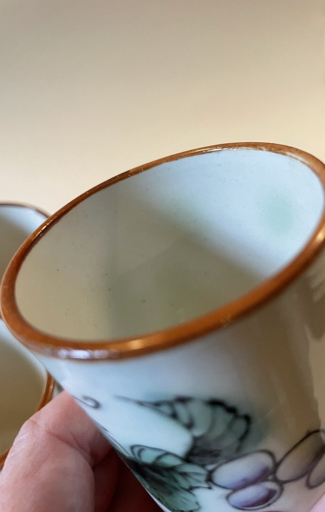 Vtg Ceramic Pitcher & Cups | Hand Painted Grape Design Jug Glasses