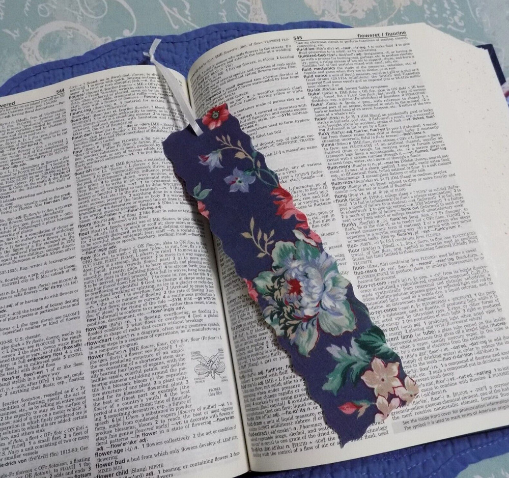 Bookmark Fabric or Cloth Floral Front & Back Have Different Fabrics Handmade