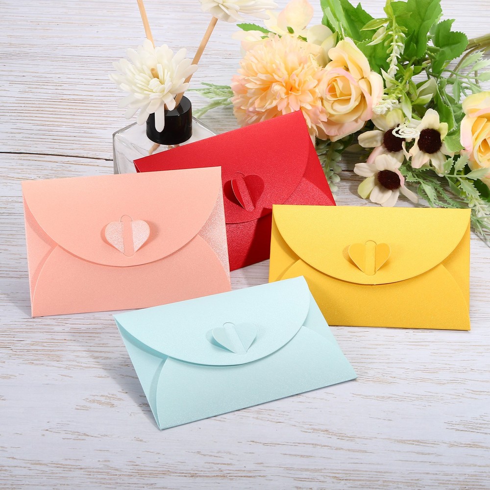 12pcs Gift Card Envelopes, Heart Shaped Clasp Mini Envelope Gold