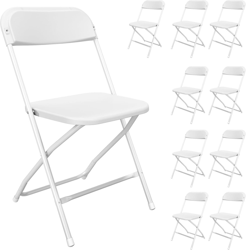 10 Pack White Folding Chairs, Portable Party Chairs, Plastic Folding Chair,Stack