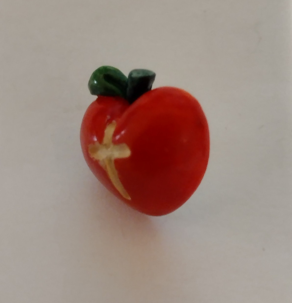 Small Red Apple Religious Cross Tack Pin
