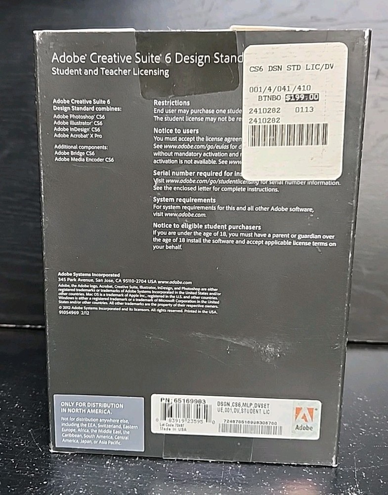 Adobe Creative Suite 6 Design Student and Teacher ~ Windows & Mac ~ NO Code