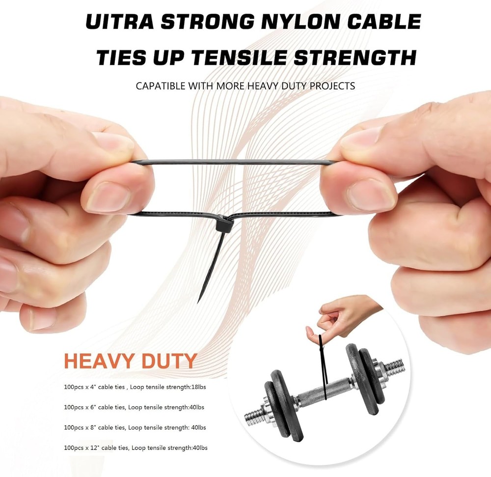 Versatile Black Cable Zip Ties: 400 Pack in Assorted Sizes for All Uses