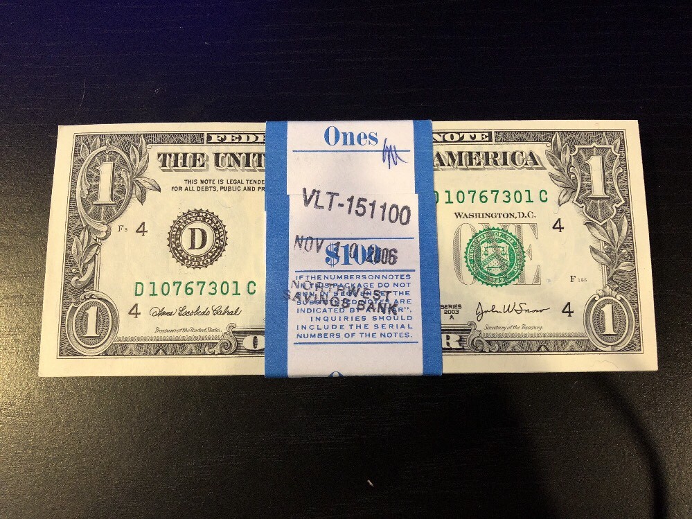 2003 2003A One Dollar ($1) Bill Uncirculated Consecutive Sequential BEP Wrap