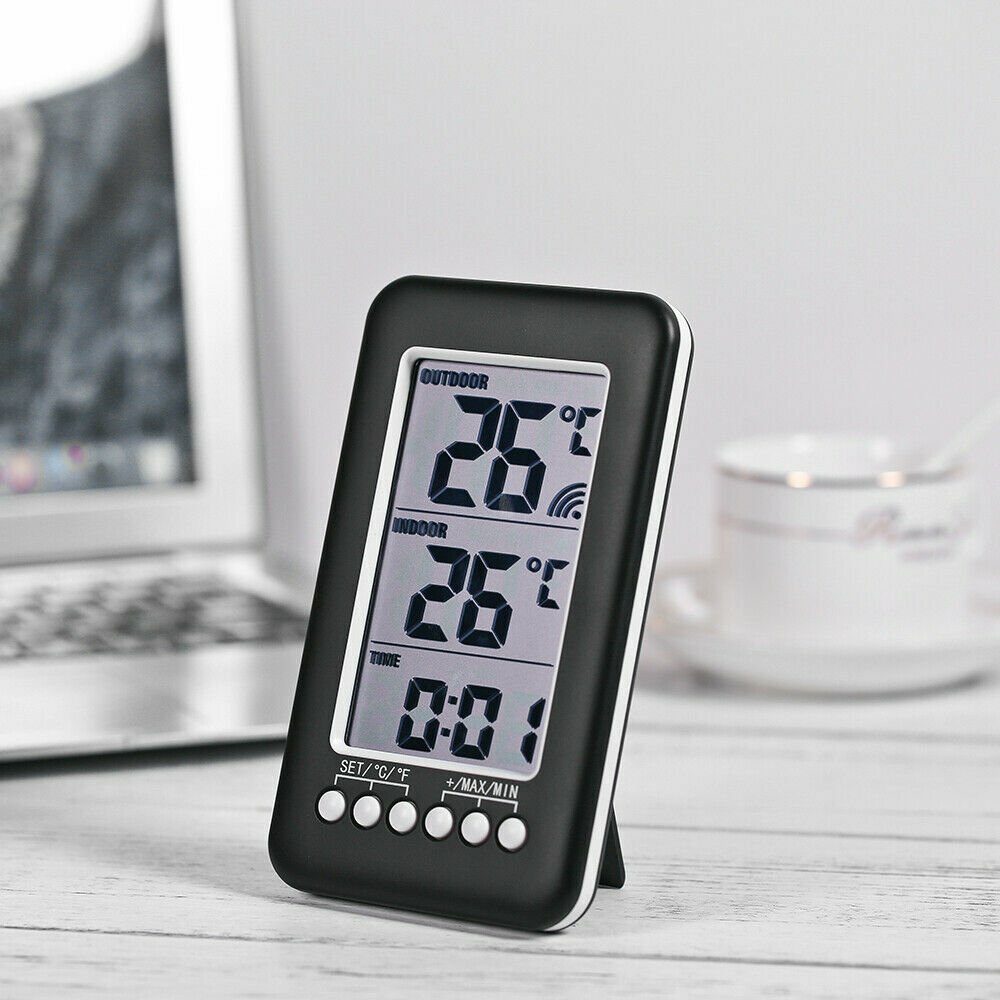Wireless Digital Thermometer Indoor Outdoor LCD Clock Temperature Transmitter US
