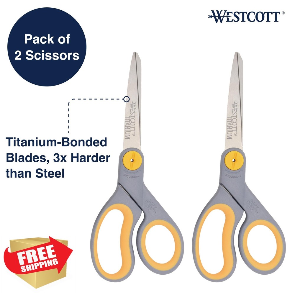 Westcott 8" Titanium Scissors - 2 Pack Soft Handle, Precision Blades