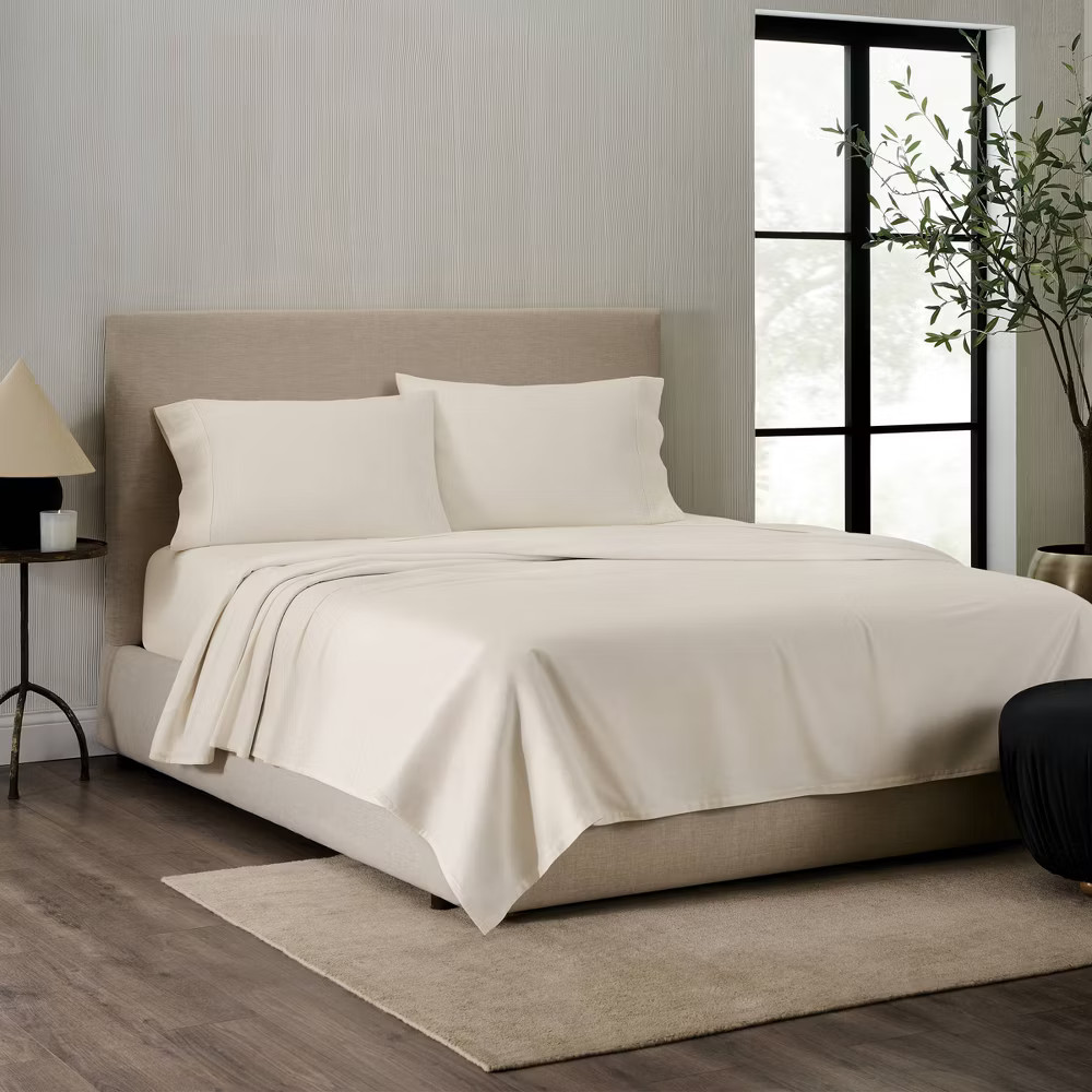 Jeremiah Brent Home King Cotton Sateen Sheet Set Solid Cream