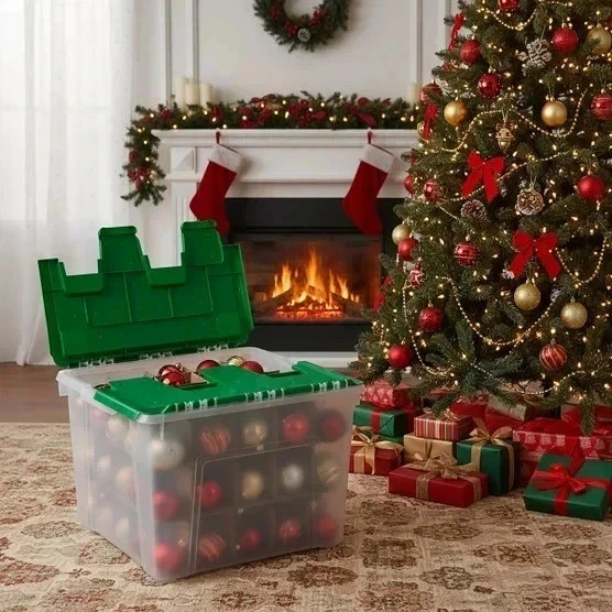 IRIS 60QT Stackable Ornament Storage Bin, 2-pack