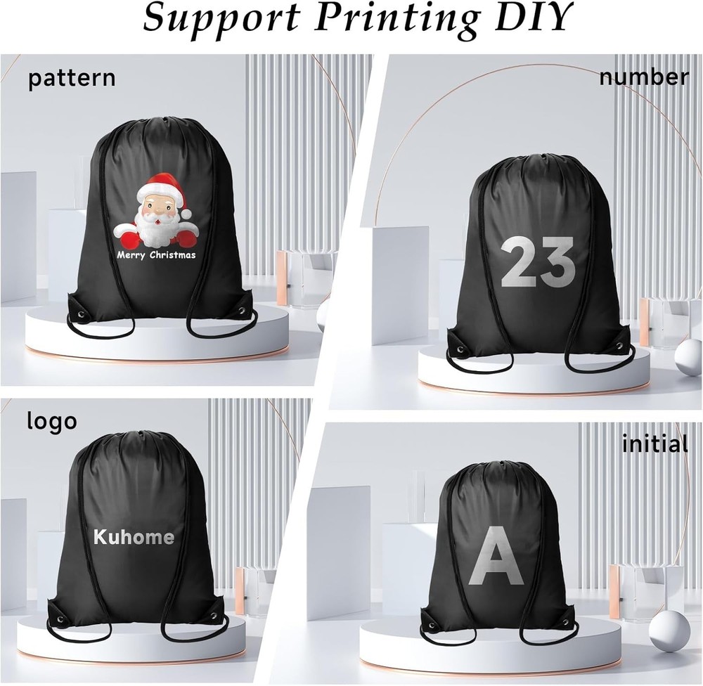 6Pcs Black Drawstring Backpacks Bulk String Bag Cinch Sack Pack Storage