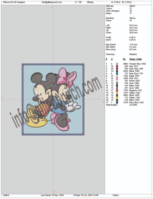 Mickey Mouse machine design pattern – PES HUS JEF DST EXP VP3