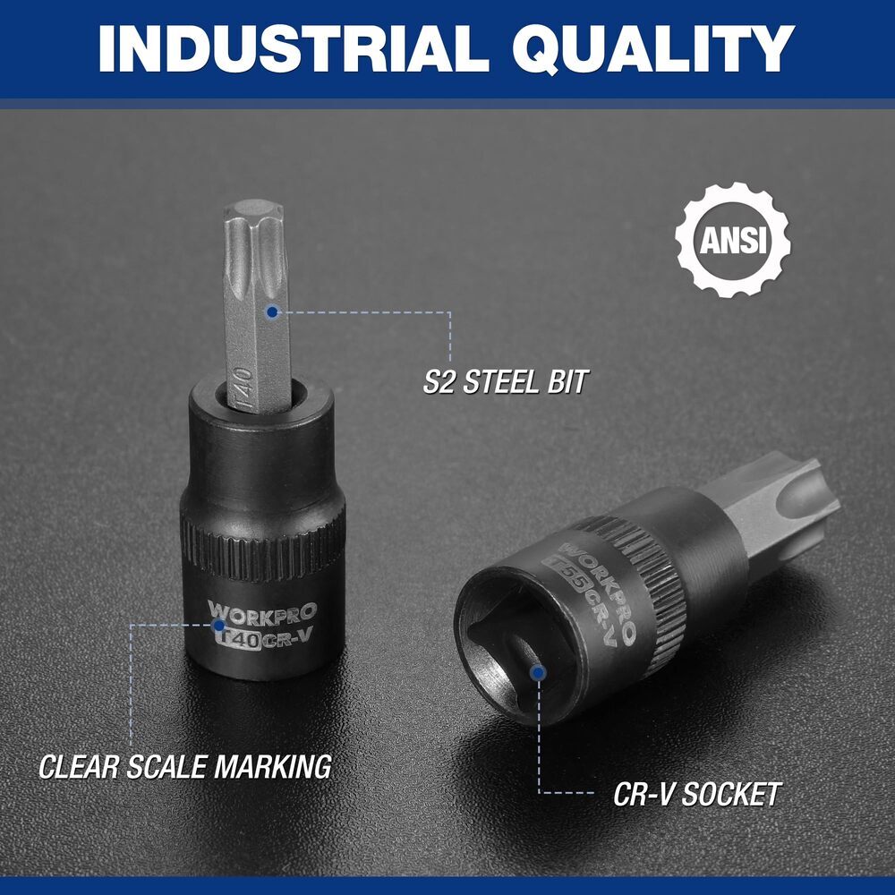 60-piece Master Torx Bit Socket&External Torx Socket Set 1/4"3/8"1/2"Drive Bits