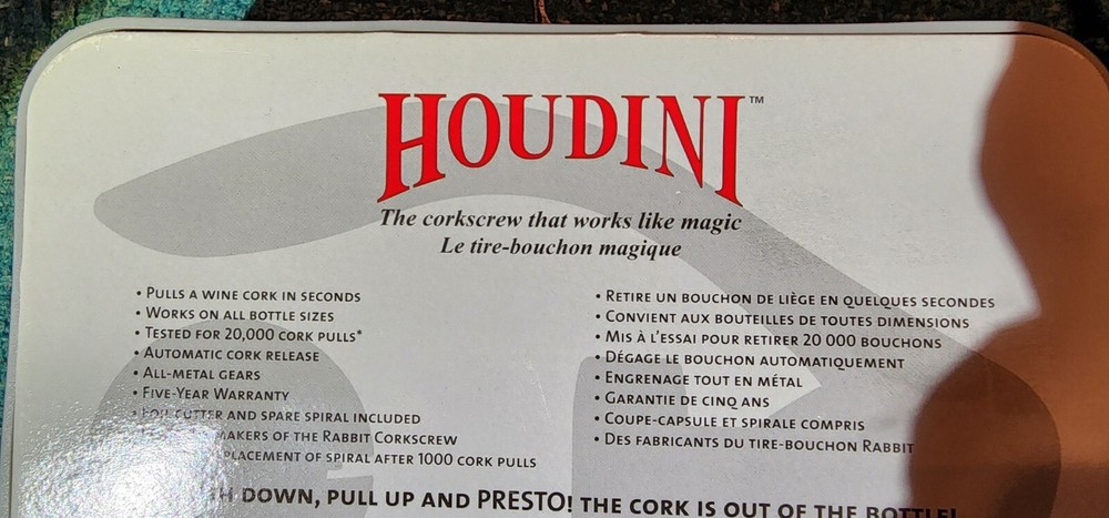 New Houdini Lever Corkscrew 3 Piece Wine Opener Set Ruby Red. Never Used!