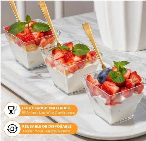 Plastic 3 oz Mini DESSERT CUPS Disposable TABLEWARE Party Wedding Buffet