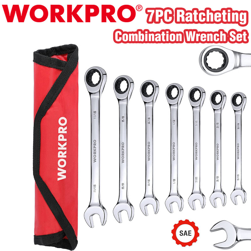 WORKPRO 7-Piece Ratcheting Combination Wrench Set, 72 Teeth SAE 5/16"-11/16"