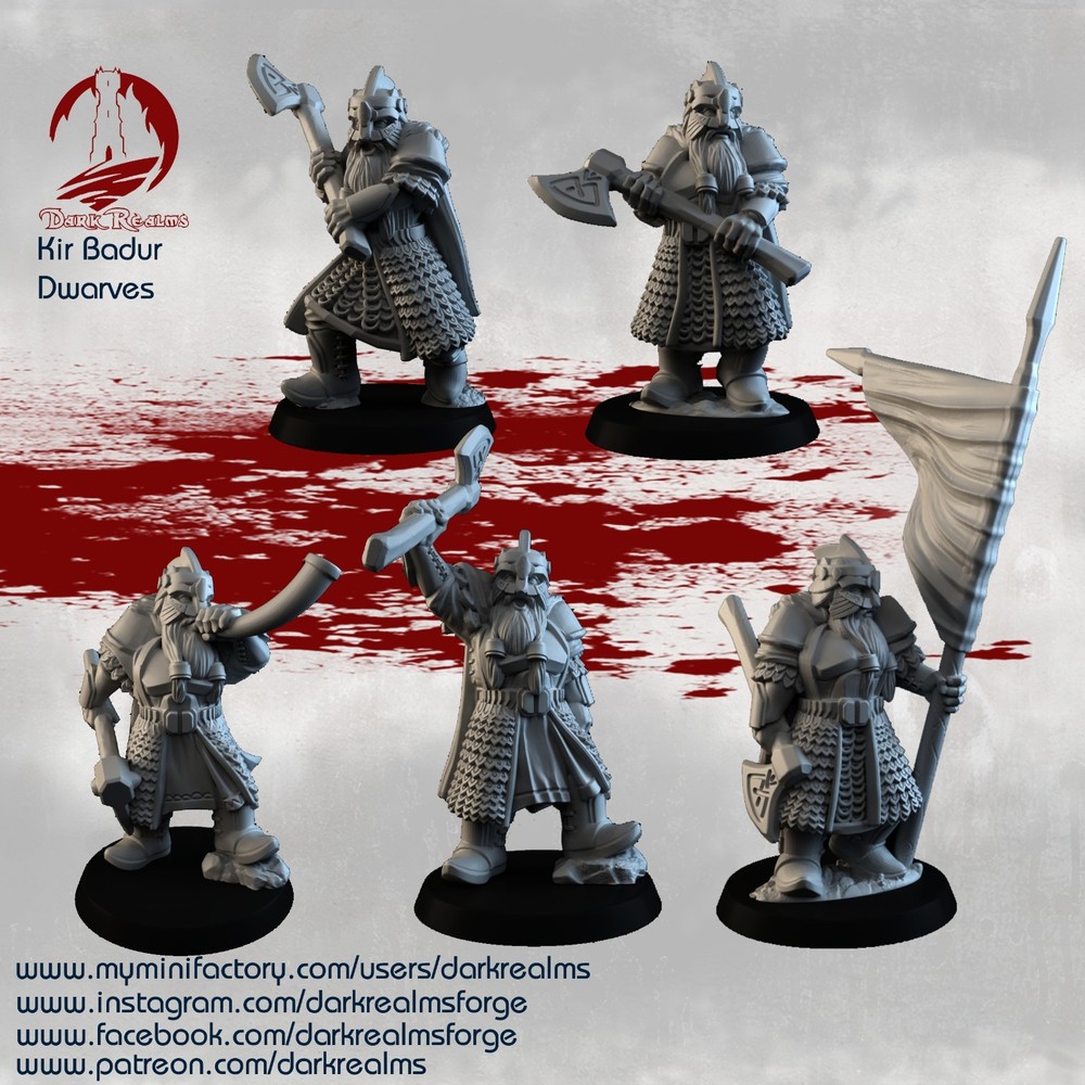 Dwarf miniature set (Dark Realms) 3D Printed Miniatures