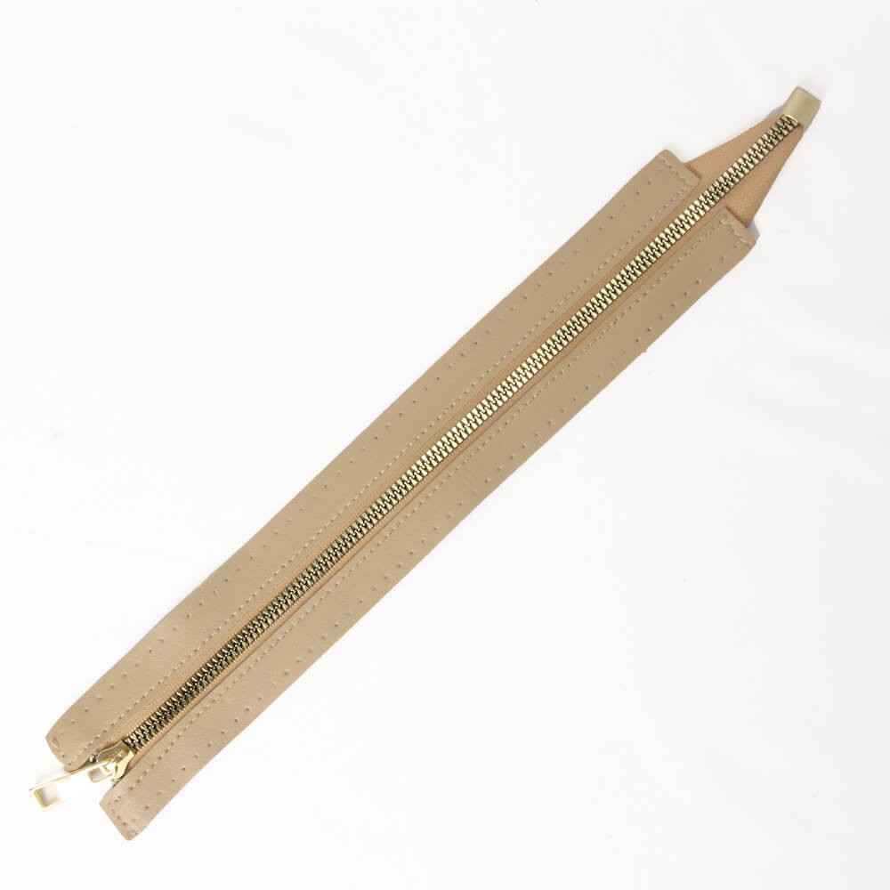 Leather Zipper Extra Large (30cm x 4.5cm) Beige