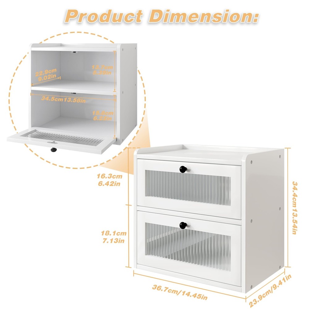 Alpeir Double Layer Large Bread Box for Kitchen Counter, Wooden Large, White