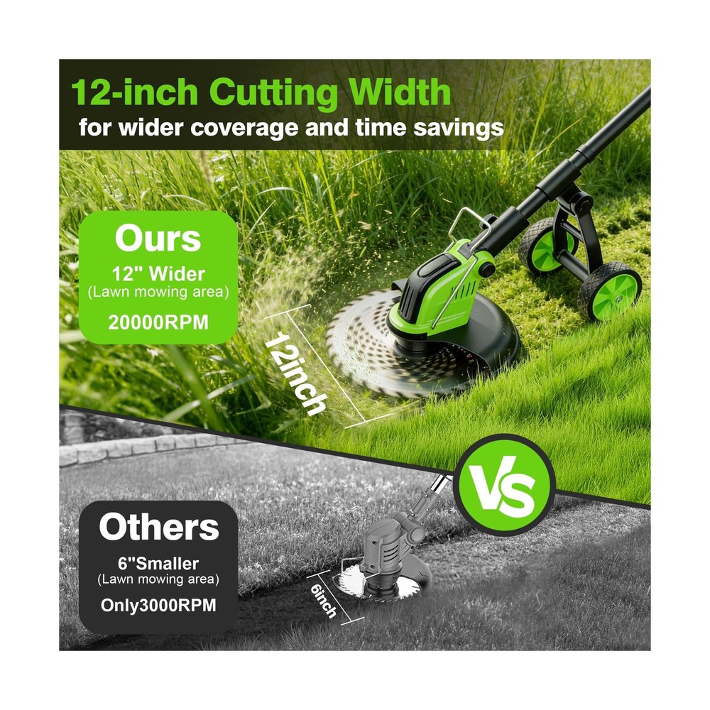 12" Stringless Weed Wacker Cordless Eater, 20000 RPM Powerful Battery Powered...
