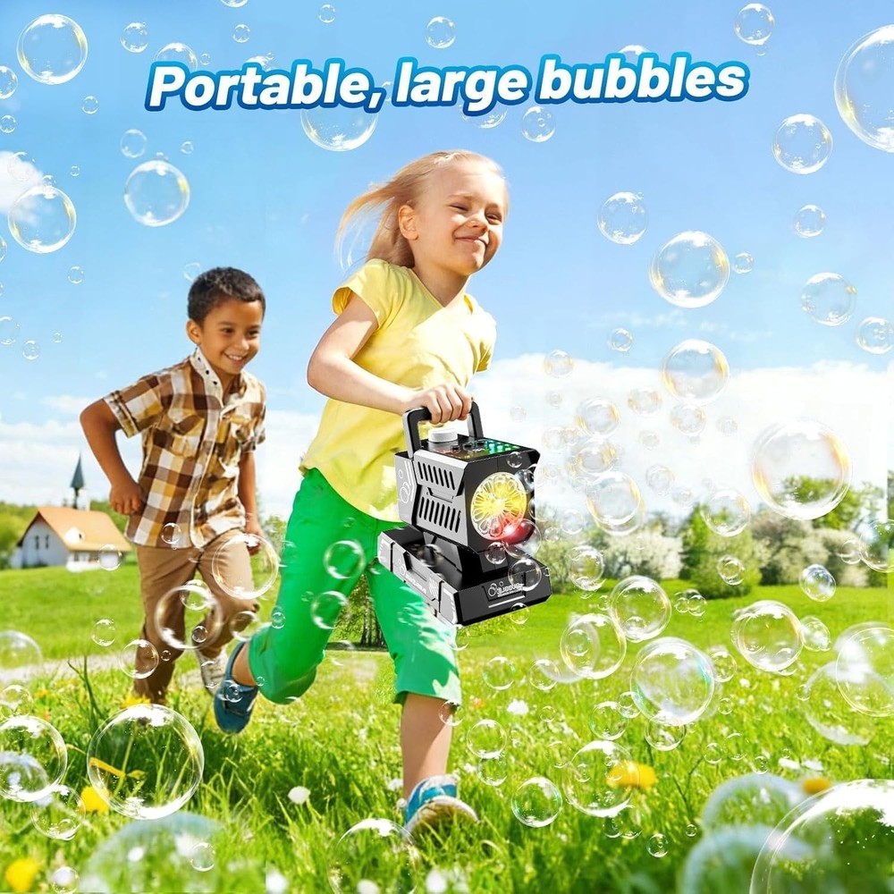 Upgraded bubble machine with remote control and automatic rotation RGB lights