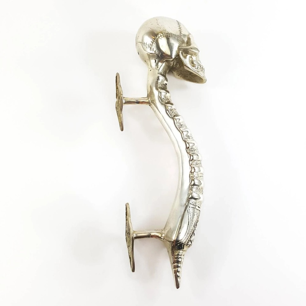 11" Solid Hollow Brass Skull Door Handle 28cm old styl Skeleton Spine Pull Grab