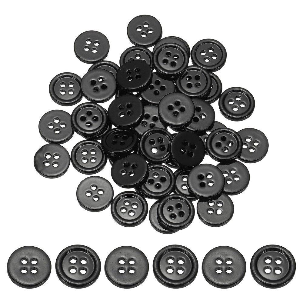 Natural Shell Button 4 Hole Shell Round Sewing Buttons 10 mm & 50 Pack & Black